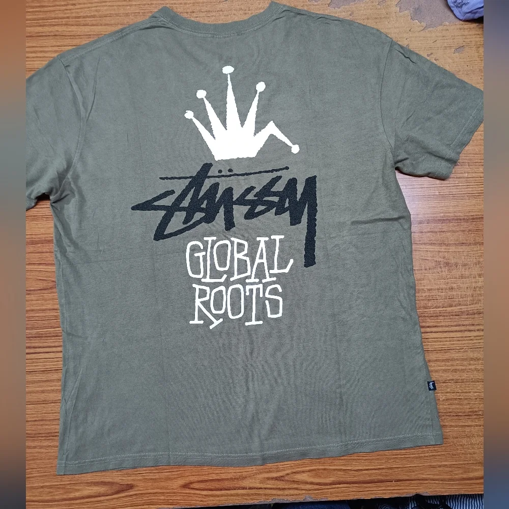 Stussy Global Roots 50/50 Short Sleeve Tee Dusty Khaki - Picture 6 of 13